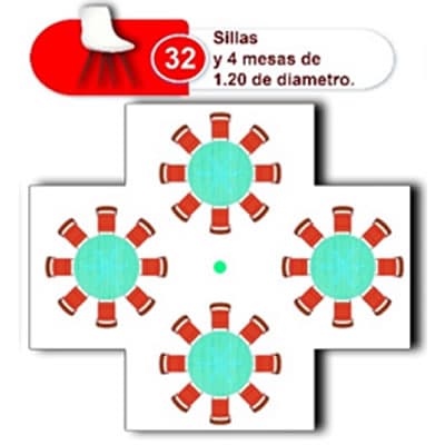  carpas para 32 sillas y 4 mesas de 120 de diametro